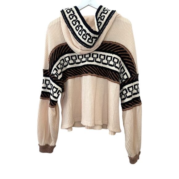 Free People Cardiff Waffle Knit Hoodie Pullover Top Size Medium - Picture 5 of 11